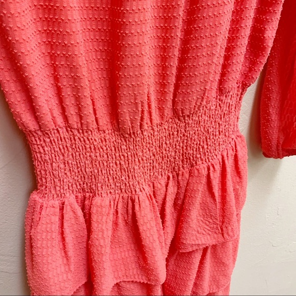 Michael Kors Womens Orange Swiss Dot Off Shoulder Ruffle Tiered Semi Sheer Dress - Picture 7 of 10